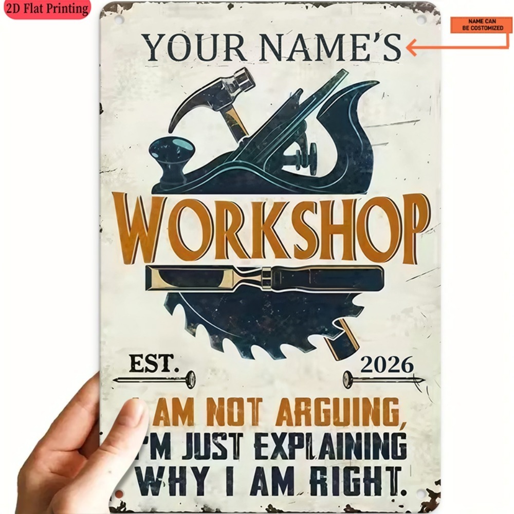 Workshop Tools And Names - [2D Flat] ป้ายโลหะสลักชื่อแบบกำหนดเอง 1 ชิ้น สำหรับตกแต่งผนังสไตล์วินเทจ