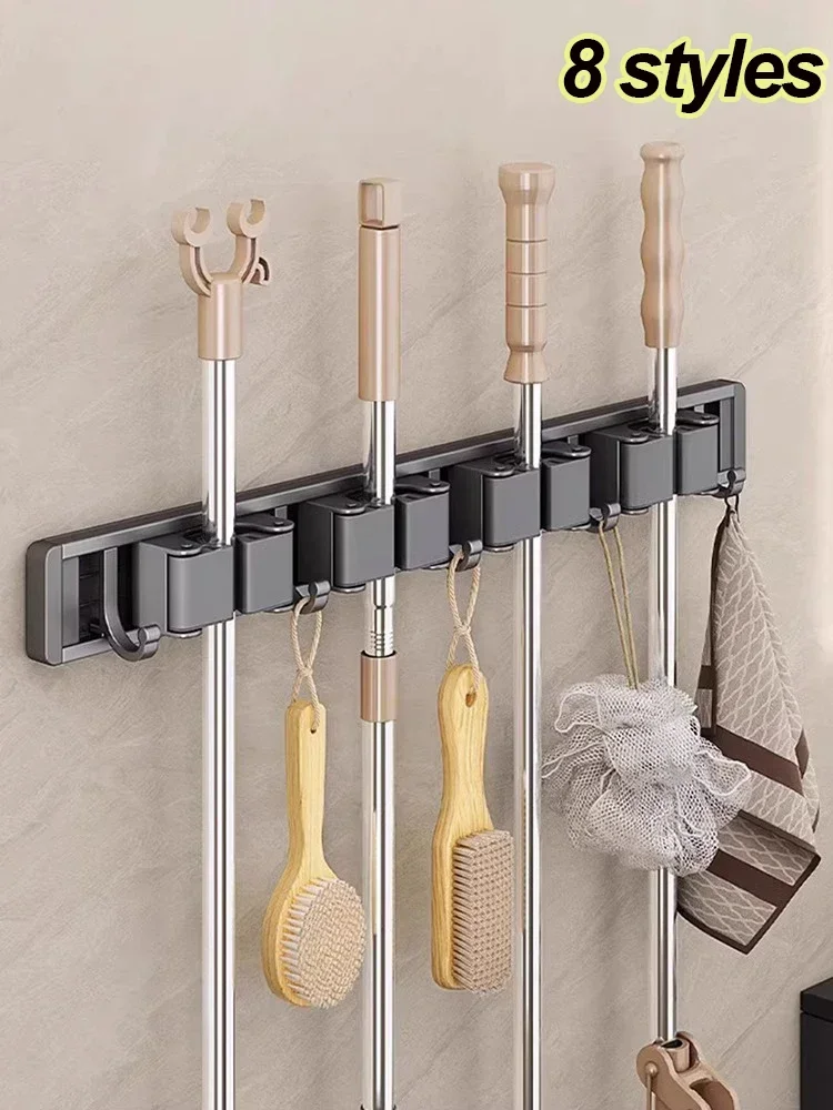 Workshop Tools On Wall - ที่แขวนไม้ถูพื้นและไม้กวาดไม้ถูพื้นไม้ม็อบติดผนังแข็งแรงที่แขวนไม้กวาดพร้อมตะขอแขวน5อัน